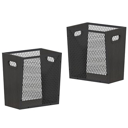 Piskyet Black Office Trash Can for Near Desk,4.5 Gallon Unique Wood Bedroom Garbage Can,Vintage Wastebasket with Handle, Decorative Trash Can for Home Office,2pack 10.8" L x 7.8" W x 11.8" H