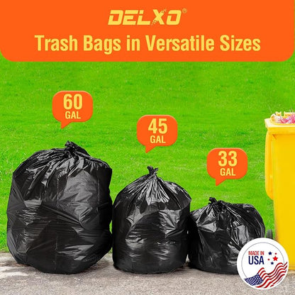 Delxo 30-33 Gallon Black Trash Bags, 250 Count – Medium Duty Garbage Bags, Thick, Durable & Puncture-Resistant Plastic Bolsas para basura, Perforated Design– Made in USA for Kitchen, Yard, Office