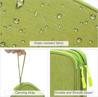 FYY Electronic Organizer, Travel Cable Organizer Bag Pouch Electronic Accessories Carry Case Portable Waterproof Double Layers Storage Bag for Cable, Cord, Charger, Phone, Earphone, Large Size, Green