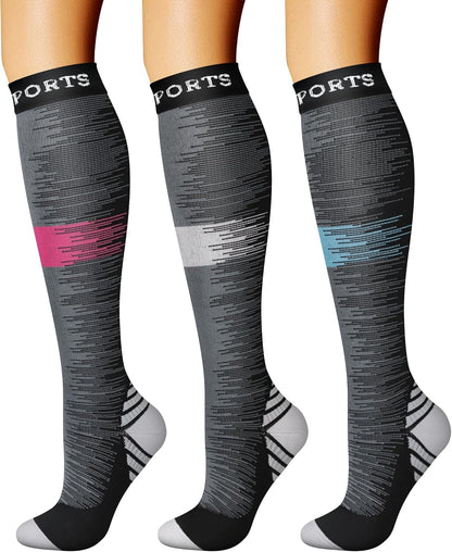 CHARMKING Compression Socks for Women & Men Circulation (3 Pairs) 15-20 mmHg is Best Support for Athletic Running Cycling