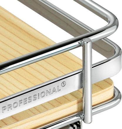 LYNK PROFESSIONAL® Élite™ Pull Out Spice Rack Organizer for Inside Kitchen Cabinets - 8-1/4 inch Wide - Slide Out Drawer – Wood/Chrome Sliding Spice Cabinet Organization Shelf Racks - 1 Tier