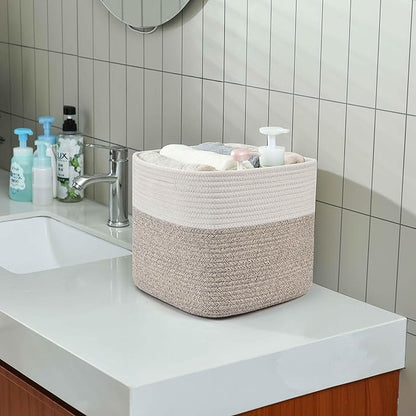 3 Pack Storage Cubes 11 Inch Cotton Rope Woven Baskets for Organizing Cube Bin Square Shelves Organizer,Classroom,Kids Toy Bins,Closet,Baby Nursery(Brown)