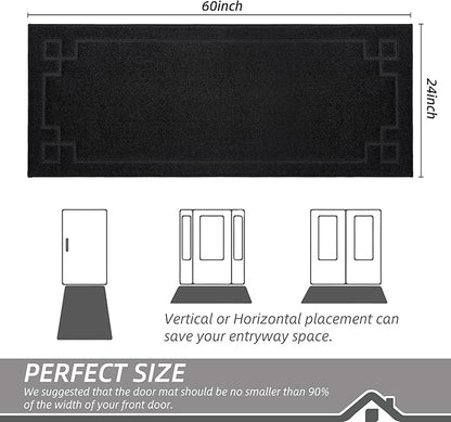 BEQHAUSE Door Mat 24" x 60", Non-Slip Door Mats Indoor Entryway Rugs Washable Low-Profile Absorbent and Stain Resist Floor Mats, Dog Door Mat for Front Back Door, Muddy Wet Shoes & Paws, Black