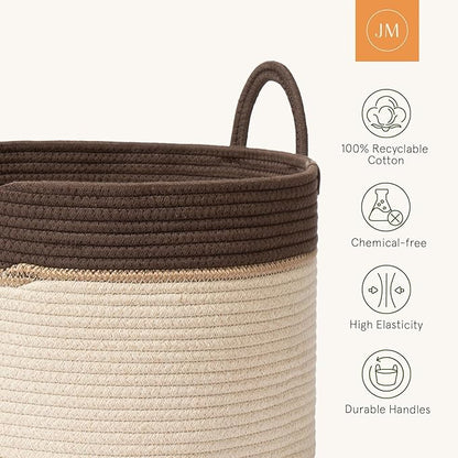 LA JOLIE MUSE Woven Basket Rope Storage Baskets - Tall Cotton Laundry Basket, Blanket, Kids Toy, Nursery Clothes Hamper, Oatmeal, 72 Litres