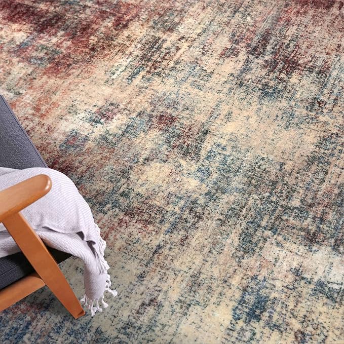 IOHOUZE Abstract Area Rug 3x5 Ft Washable Rugs for Entryway Indoor, Non Slip Kitchen Rug Printed Faux Wool Throw Rugs, Indoor Door Mat for Door Entrance Foyer Living Room, Red/Multi