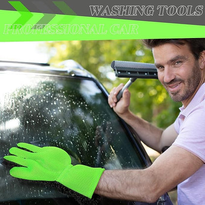 2 Packs Car Wash Mitt 5 Finger Microfiber Wash Mitts Car Dusting Gloves Double Sided Microfiber Cleaning Gloves Interior Exterior Auto Dusting Mitt for Car Detailing Without Scratch (Black and Black)