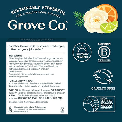 Grove Co. Floor Cleaner Refill Concentrate (6 x 1 Fl Oz) Plant-based Household Cleaning Supplies, Ammonia & Chlorine Free, No Plastic Waste, 100% Natural Orange & Rosemary Scent, 3 x 2 Pack Refills