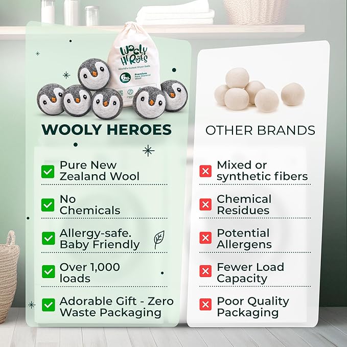 No More Dryer Sheets! Reusable Wool Dryer Balls XL 6-Pack - Reduces Static, Cuts Dry Time, & Softens Naturally