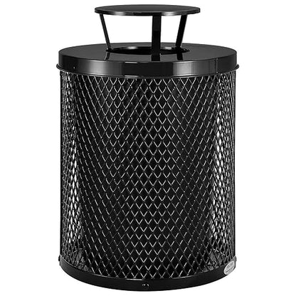 Global Industrial Outdoor Diamond Steel Trash Can with Rain Bonnet Lid and Plastic Liner, 36 Gallon Capacity, Black, Thermoplastic Coating, 23-1/2" Diameter, 40-1/2"H