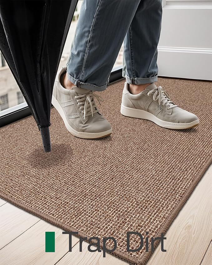 LUMI Indoor Door Mat 36"x59", Ultra Thin Low Profile Non-Slip Doormat for Home Entrance, Absorbent & Stain-Resistant Welcome Mats, Washable Entryway Mat for Front Door, Patio, Porch, Camel