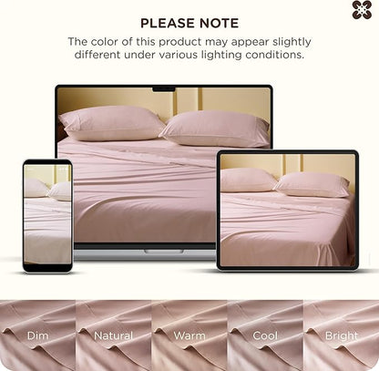 Bedsure Cooling Sheets, Rayon Derived from Bamboo & Cotton Blend, GentleSoft, Breathable, Queen Sheet Set, Deep Pocket Up to 18 Inches, Hotel Luxury Bedding for Hot Sleepers, Rose Pink