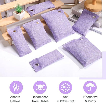 Nuanchu 24 Pcs Activated Charcoal Odor Absorber 50g/100g/200g, Air Purifying Bamboo Charcoal Bags, Natural Shoe Odor Absorber, Deodorizer Absorbers for Fresh Car Home Closet Pet Basement Smell(Purple)