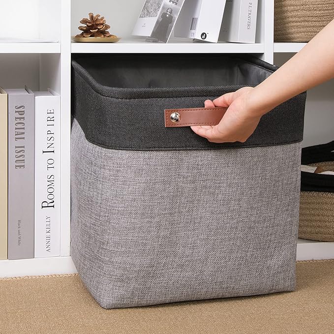 DULLEMELO Cube Basket for Storage, Collapsible Fabric Cube for Organizing, Storage Cube for Closet, Laundry, Nursery, Shelves, Decorative Basket for Gifts Empty (Black&Gray)