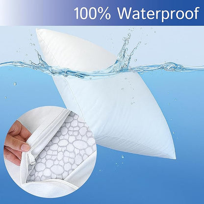 Euro Size Pillow Protectors (Set of 2) - European Square 28x28 Pillow Covers Waterproof Hypoallergenic Dust Proof Zippered Encasement