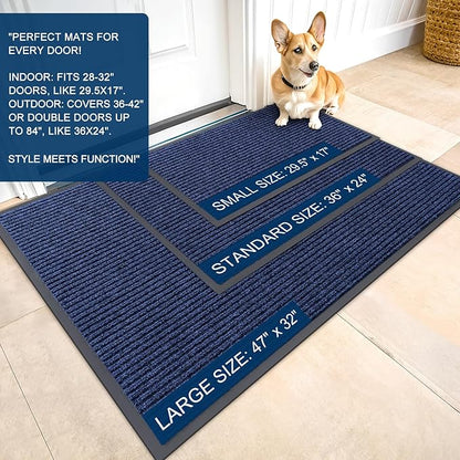 OLANLY Front Door Mat Indoor Outdoor Entrance, Waterproof Heavy Duty Doormat, Fade Resistant, Low Profile, Easy Clean Patio Porch Welcome Floor Mats for Entry, 71x23, Blue