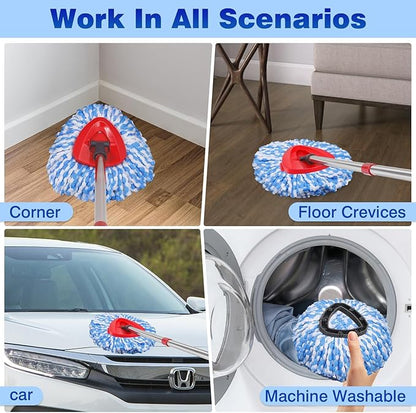 4 Pcs Mop Replace Heads & 1 Scrub Brush & 1 Base Combo for Ocedar Easywring 2-Tank System Microfiber Spin Mop Replacement Head,Machine Washable for Bathroom,Kitchen,Tub and Tile(Blue)