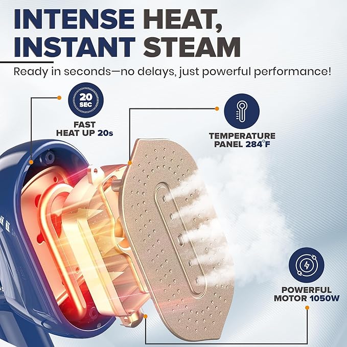Humse Portable Steamer for Clothes – 2 in 1 Travel Steamer Iron For Clothes, Light Weight with 230ml Water Tank- 20s Heat-up 1050W garment steamer, Fabric Wrinkle Remover with 180° Handle (Blue)