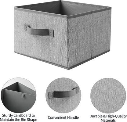 Storage Baskets, 11-Inch Woven Fabric Bins, Storage Cubes with Reinforced Handles, Organizer Bins for Closet Shelves, Foldable, for Toys, Clothes, Natural Beige (2PCS/Grey-11*11*7.8inch)