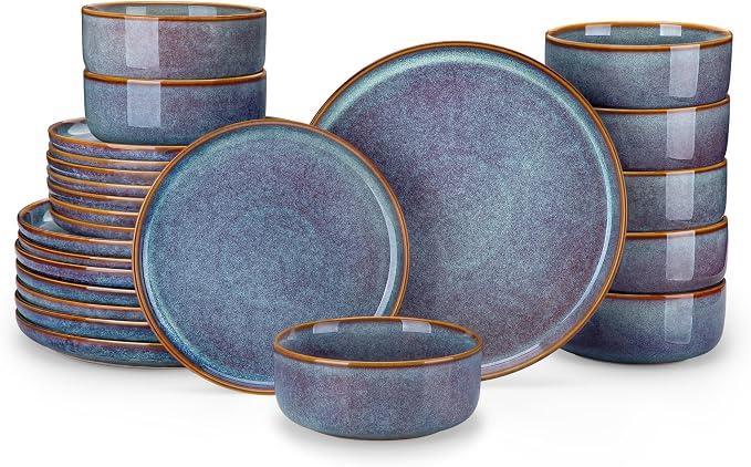 vancasso PLAYA Plates and Bowls Sets, 24 Pieces Grey-Blue Dinnerware Sets