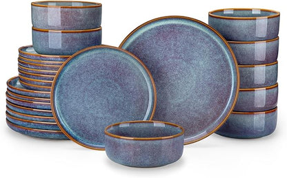 vancasso PLAYA Plates and Bowls Sets, 24 Pieces Grey-Blue Dinnerware Sets