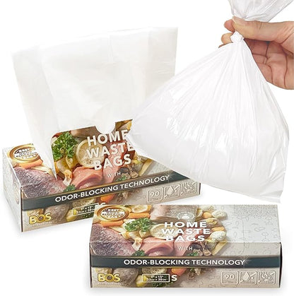 BOS Odor-Sealing Kitchen, Home & Food Small Trash Bags for Waste- Disposable Bags - Scent & Smell Free [Size S, Color White] (90 count, Pack of 2) (180 Bags)★Brand-new packaging!