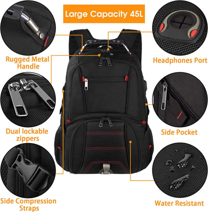 LTINVECK Travel Laptop Backpack, Extra Large Backpack for Men Women with USB Charging Port, TSA Friendly Heavy Duty Big Business Computer Bag Tech Backpacks Bag Fit 17 Inch Laptops, RFID Backbag