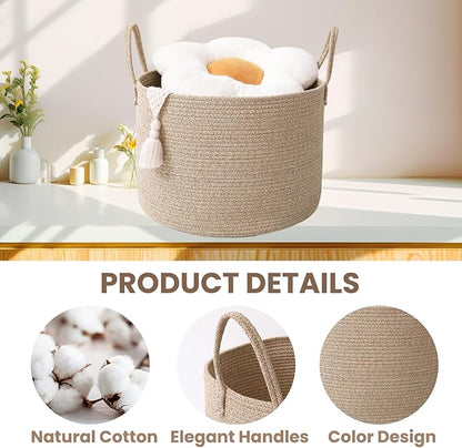 Woven Blanket Basket,115L Large Rope Storage Bin with Handles, Organizer for Blankets Toys Book and Clothes, Laundry Basket for Living Room Bedroom Nursery,Oatmeal