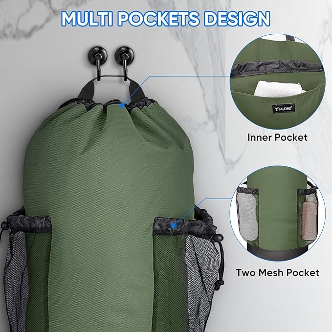 BALEINE 120L Laundry Bag Backpack, 900D Oxford Fabric Large Travel Laundry Bags with Shoulder Straps and 2 Mesh Pockets for College Dorm, Apartment, Laundromat (Green, 120L)