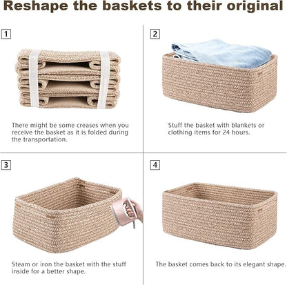 3 Pack Small Storage Baskets for Organizing, Cute Woven Decorative Gift Baskets for Shelves, Mini Closet Organizer Bins with Handles, 11.81''Lx7.87''Wx4.72''H-Brown