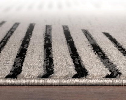 Rugshop Bohemian Stripe Stain Resistant High Traffic Living Room Kitchen Bedroom Dining Home Office Area Rug 8' 8" x 12' Cream