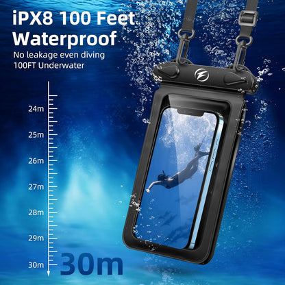 Waterproof Phone Pouch [3-Pack] Double Space Waterproof Phone Case with Adjustable Lanyard Water proof Cell Phone Pouch for iPhone IPX8 Underwater Phone Cases Phone Dry Bag for Vacation Beach Swimming