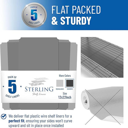 Shelf Liners for Wire Shelf System: Set of 5 in Graphite: 12 x 22 inch: Plastic Wire Shelving Shelf Mats