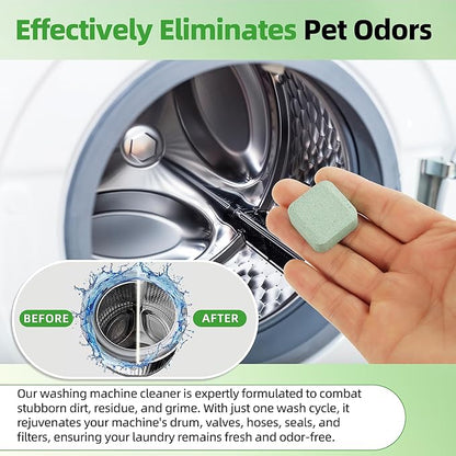 (30-Pack) Washing Machine Cleaning Tablets, Formulated for Pet Owners, Washer Cleaner, for Front-Loaders, Top-Loaders, HE Machines, Easily Removes Residue, Septic Safe, Over a 12-Month Supply