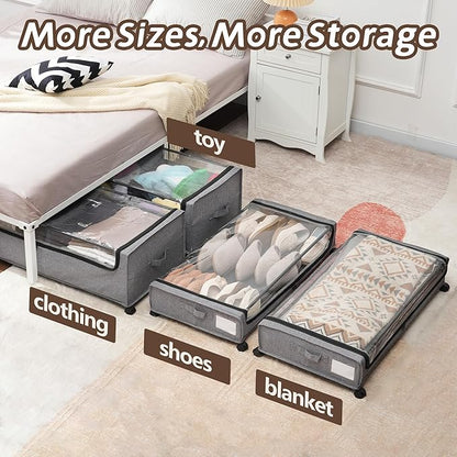 UnderBed Storage Containers, UnderBed Shoe Storage with Wheels, Under Bed Drawers for Clothes Book Blankets, Dorm Bedroom Organizer