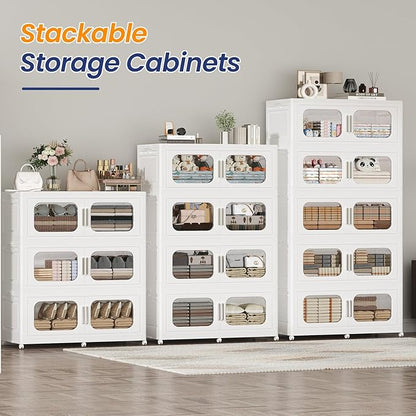 200GAL Extra Large Storage Bins with Lid, 800QT Storage Bins with Wheels, Folding Closet Organizer, Stackable Collapsible Plastic Storage Containers for Home, Office, Dorm, 4Pack White