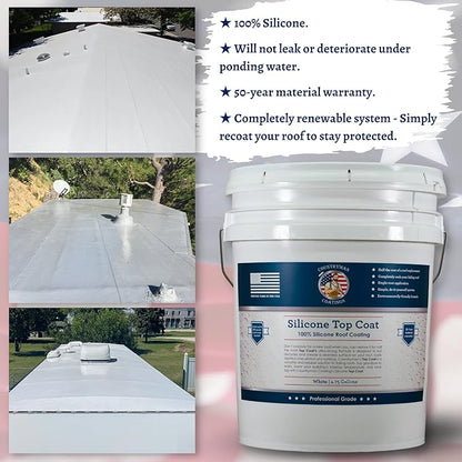 Countryman Coatings 100% Silicone Roof Coating - Restore Your Roof in a Day - Seal Leaks, Cracks, Seams, Penetrations - Adheres to All Surfaces (4.75 Gallon, White)