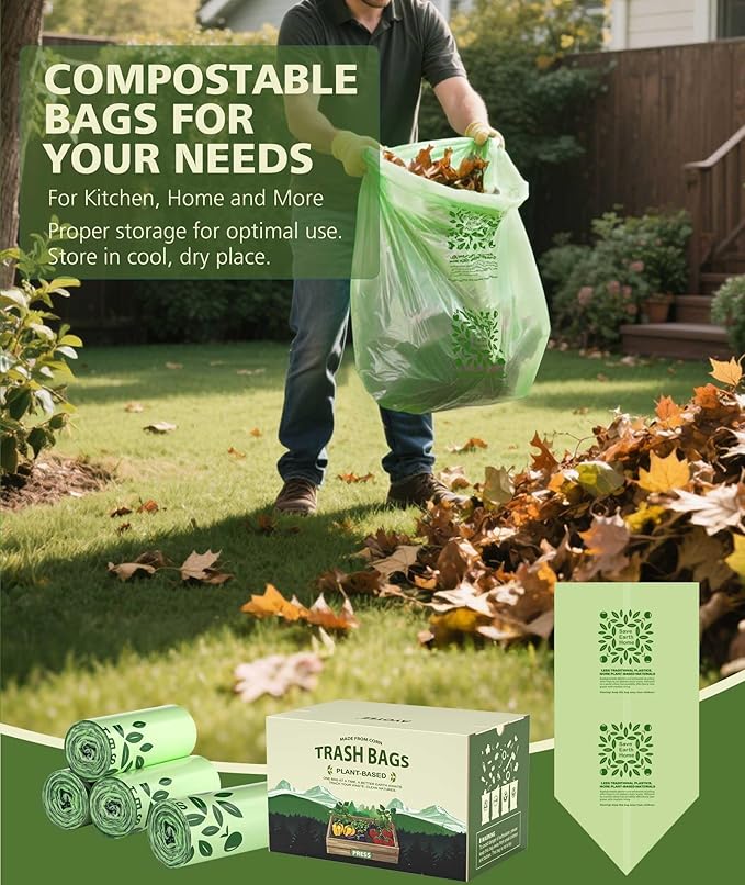 Large Compostable Trash Bags 13 gallon 60 Packs, AYOTEE Biodegradable Trash Bag 13 gallon,Compost bags,Thicked Tall kitchen Garbage Bag Unscented