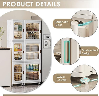 VECELO 4-Tier Tall Narrow Storage Cabinet with Movable Wheels, Adjustable Shelves, Anti-Tip, Slim, for Small Space, Bathroom, Kitchen, Laundry, White