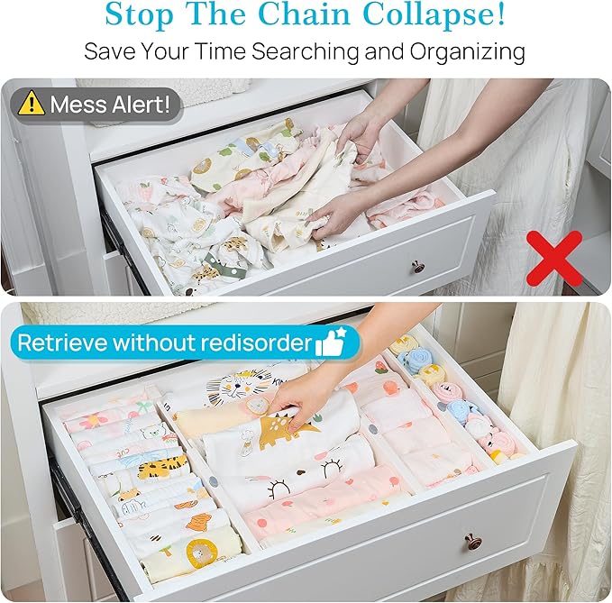 Vtopmart Drawer Dividers for Clothes 8 Pack, Adjustable 4" High Expandable from 11.6"-17" Dresser Drawer Organizer, Plastic Drawers Separators for Dresser, Baby Clothes, Kitchen and Office Storage