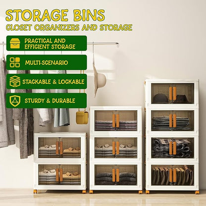 2 Tier Stackable Plastic Storage Bins with 1 Lid 45 QT/Tier, Collapsible Plastic Box Storage Bin with Wheels, Home Containers Boxes Closet Organizers for Living Room, Office, Dorm