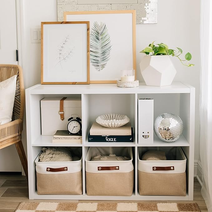 OrganiHaus Extra Large Fabric Storage Bins for Shelves 16x13in, Closet Storage Baskets for Shelf Organizing, Canvas Rectangle Bins for Organization, Linnen Baskets for Organizing - Beige/Off-White