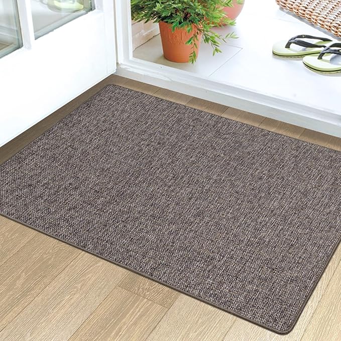 LUMI Ultra Thin Door Mat for Entryway, 24"x36" Low Profile Non Slip Rubber Backing Indoor Doormat, Easy Clean Welcome Entrance Mat for Inside House, Patio, Brown