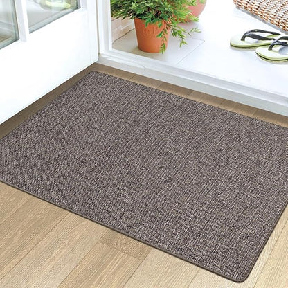 LUMI Ultra Thin Door Mat for Entryway, 24"x36" Low Profile Non Slip Rubber Backing Indoor Doormat, Easy Clean Welcome Entrance Mat for Inside House, Patio, Brown