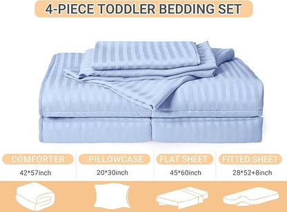 ZPECC Toddler Bedding Set - 4 Piece Hypoallergenic Baby Crib Bedding Set for Boys and Girls, Includes Toddler Comforter, Flat Sheet, Fitted Sheet and Pillowcase, Baby Blue