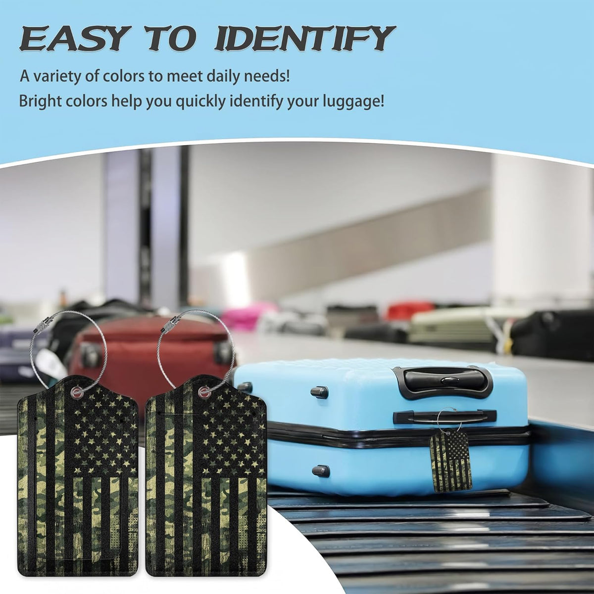 3 Pack Luggage Tag for Suitcase,American Flag USA Flag Leather Luggage Tags with Privacy Cover Name ID Label Identifiers Travel Bag Tags for Women Men Boys Girls