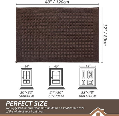 BEQHAUSE Waffle Door Mats Indoor 32"x48", Dog Mat for Muddy Paws Absorbent and Dirt Resist Floor Mats Non-Slip Washable Rugs for Entryway, Welcome Mat for Front Back Door, Muddy Wet Shoes, Dark Brown