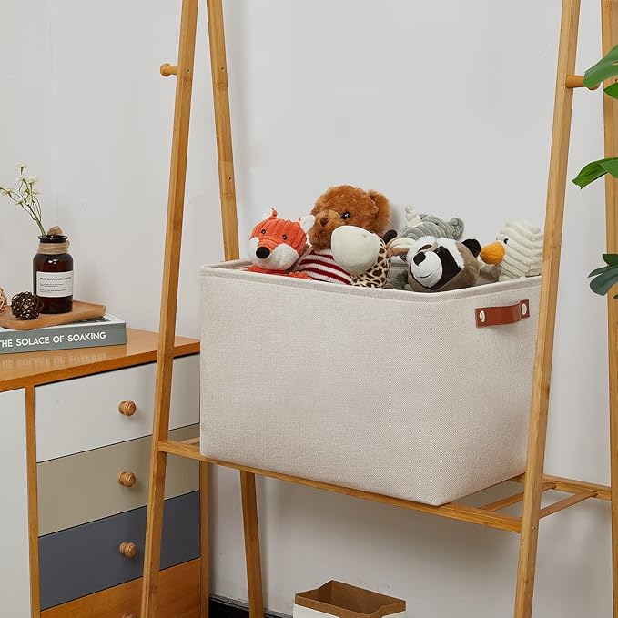 DULLEMELO Storage Baskets Large 16"x12"x12" Tall Rectangular Baskets Fabric Storage Bins for Organizing [1 Pack] Collapsible Linen Shelf Baskets for Clothes, Toys, Closet, Laundry (Beige)