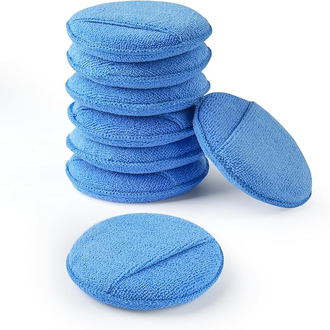 Wax Applicator Pad (8 Pack), 5 Inch Microfiber Applicator Pad with Finger Pocket, Washable Reusable Polishing Pads, Buffing Pads for Car Cleaning, Polishing and Detailing