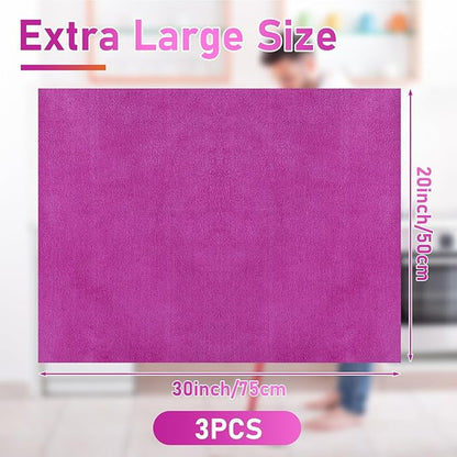 Newwiee 3 Pcs Extra Large Microfiber Cleaning Cloth 30" x 20" Washable Reusable Microfiber Towel Streak Free Lint Free Cloth for Cleaning Home Glass Office Window Bathrooms (Purple)