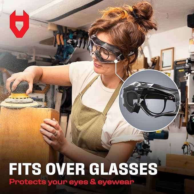 NoCry Safety Goggles Over Glasses with Extreme Impact Resistance — ANSI Z87.1 Certified Eye Protection with Anti-Fog, Anti-Scratch and UV380 Lenses — Adjustable Strap — Ideal for the Chemistry Lab